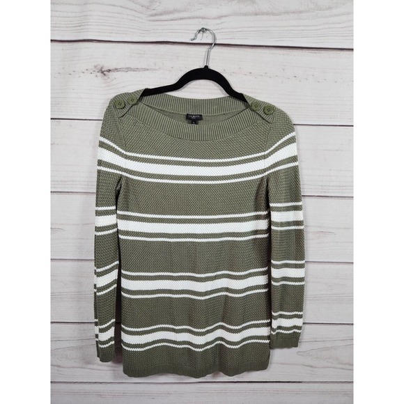 Talbots Women's Petite Green‎ White Striped Long Sleeve Knit Sweater Top Size SP - Picture 1 of 6